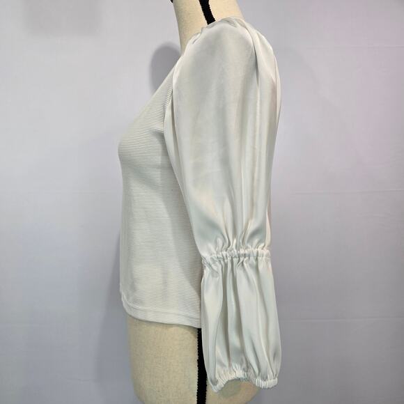 ANTHROPOLOGIE Maeve Ribbed Tiered Sleeve White Blouse S P - Picture 6 of 11